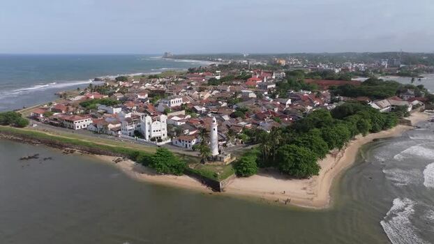 Aerial view of Galle Fort and historic lighthouse Sri Lanka.