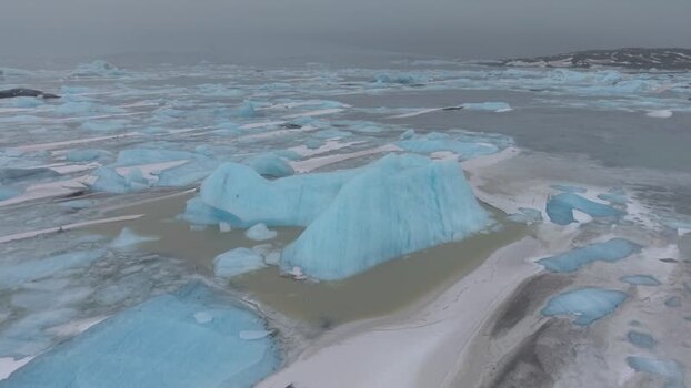 Aerial view of Fjallsarlon glacier lagoon icebergs Iceland. Aerial view of Fjallsarlon glacier lagoon icebergs Iceland.