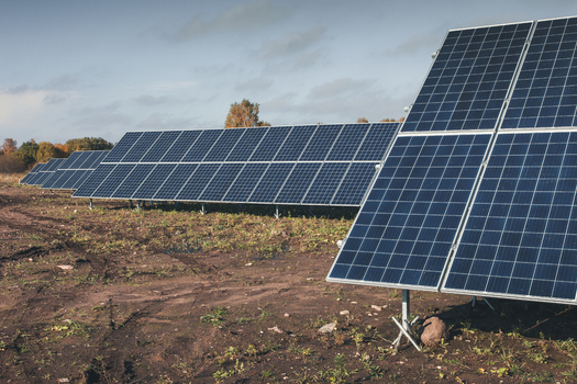 View of solar panels installed in a field in Tartu County Estonia. View of solar panels installed in a field in Tartu County Estonia.