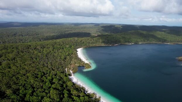 Aerial view of Lake Mckenzie Boorangoora Australia.