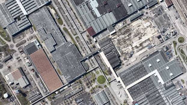 Aerial view of industrial buildings France.