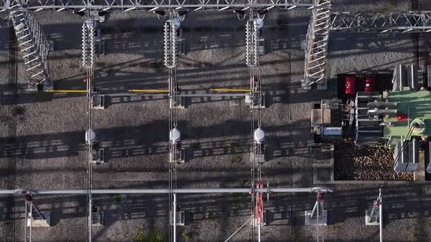 Aerial view of electrical transformers Portugal.