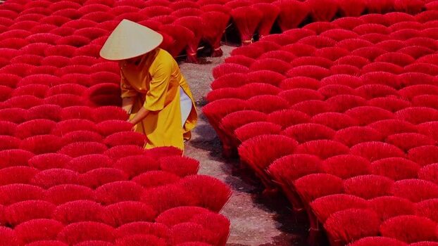 View of incense sticks in Quang Phu Cau Vietnam.