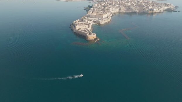 Aerial view of the Island of Ortigia and Castello Maniace Italy. Aerial view of the Island of Ortigia and Castello Maniace Italy.
