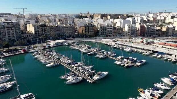 Aerial view of yachts docked in the marina in Msida Malta. Aerial view of yachts docked in the marina in Msida Malta.