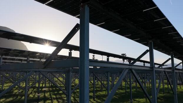 Aerial view of solar panels in Terrasini Italy.