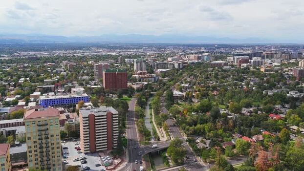 Aerial view of Cherry Creek in Denver United States.