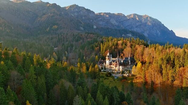 Aerial view of Peles Castle in Sinaia Romania. Aerial view of Peles Castle in Sinaia Romania.