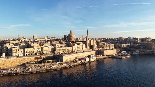 Aerial view of Valletta skyline and the historic harbor Malta.