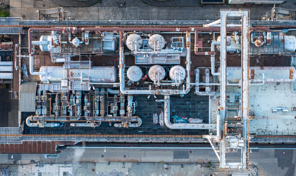 Aerial view of the Heizkraftwerk Klingenberg combined heat and power plant showing industrial pipes storage tanks and technical infrastructure in Berlin Berlin Germany. Aerial view of the Heizkraftwerk Klingenberg combined heat and power plant showing industrial pipes storage tanks and technical infrastructure in Berlin Berlin Germany.