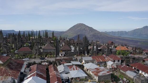Aerial view of the Pura Ulun Danu Batur temple and Mount Batur Indonesia. Aerial view of the Pura Ulun Danu Batur temple and Mount Batur Indonesia.