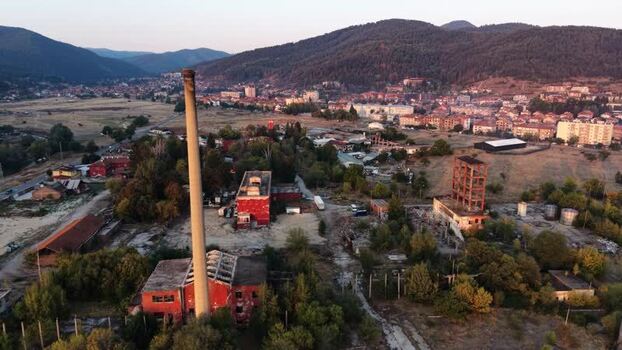 Aerial view of abandoned factory in Velingrad Bulgaria.