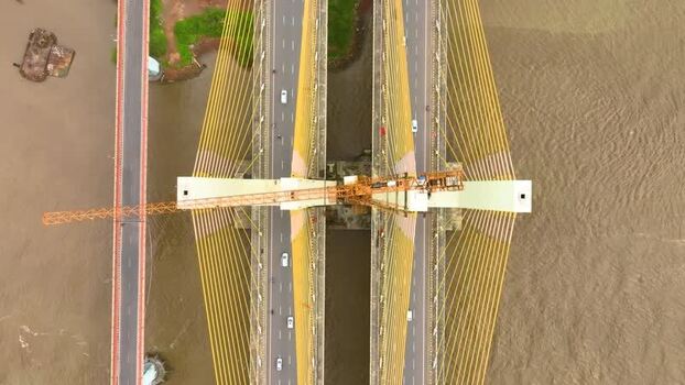 Aerial view of New Zuari Bridge in Quelossim India.