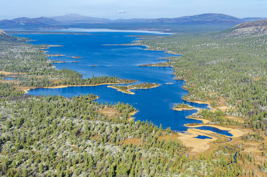 Aerial view of Rogen nature reserve featuring deep blue lakes dense coniferous forests and rugged rocky terrain in Tannas Jamtland County Sweden. Aerial view of Rogen nature reserve featuring deep blue lakes dense coniferous forests and rugged rocky terrain in Tannas Jamtland County Sweden.