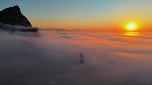 Aerial view of Europa Point lighthouse in Gibraltar.