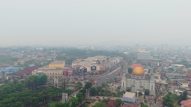 Aerial view of Islamic Center Mosque in Samarinda Indonesia.