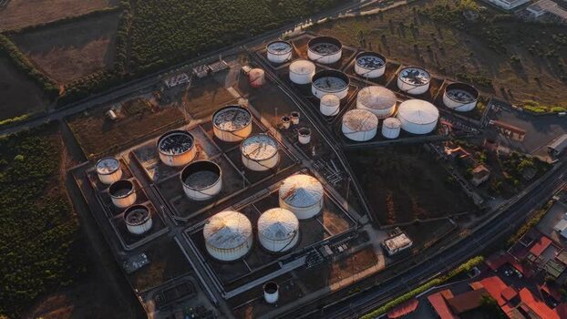 Aerial view of oil storage tanks in Civitavecchia Italy. Aerial view of oil storage tanks in Civitavecchia Italy.