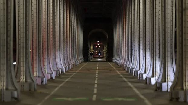 View of the Pont de Bir Hakeim bridge at night France.