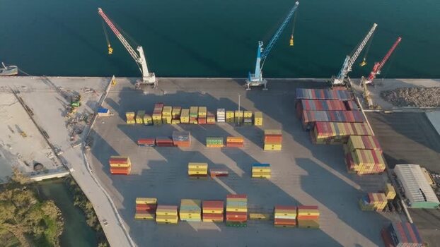 Aerial view of the industrial container port in Augusta Italy. Aerial view of the industrial container port in Augusta Italy.