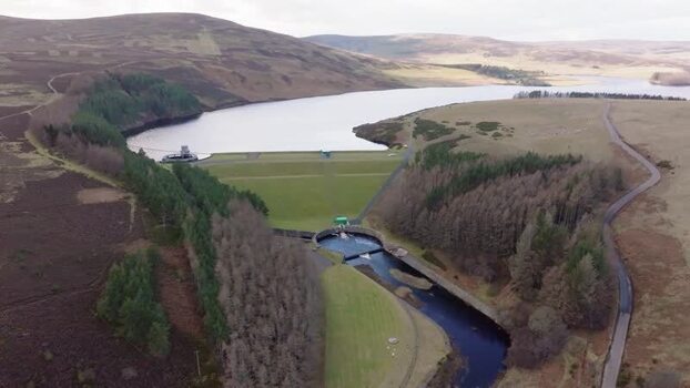 Aerial view of Whiteadder Reservoir and dam United Kingdom. Aerial view of Whiteadder Reservoir and dam United Kingdom.