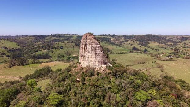 Aerial view of Torre de Pedra rock formation in Brazil. Aerial view of Torre de Pedra rock formation in Brazil.