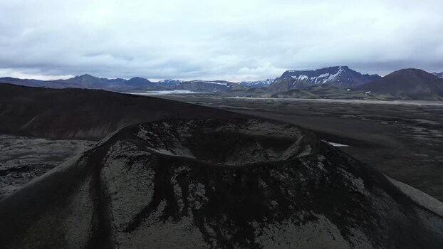 Aerial view of Stutur crater in the Icelandic highlands Iceland.