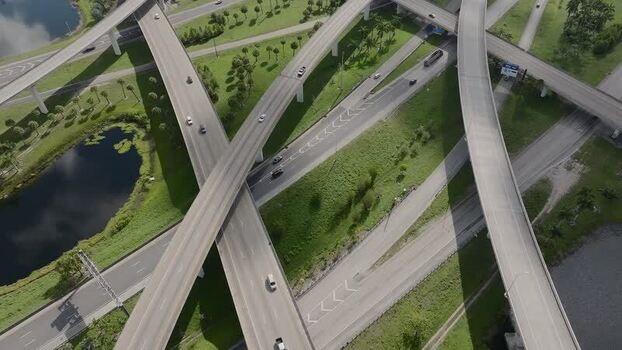 Aerial view of Sawgrass Interchange with traffic United States.