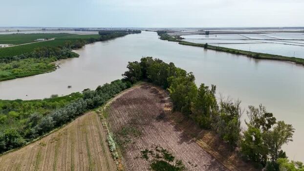 Aerial view of Isla Minima and Guadalquivir river Spain. Aerial view of Isla Minima and Guadalquivir river Spain.