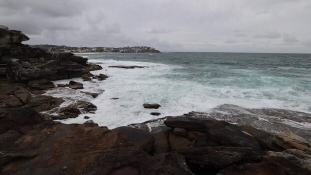 View of Bondi Beach coastline in Sydney Australia.