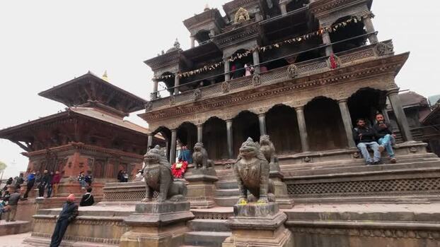 View of Krishna Mandir temple in Patan Durbar Square Nepal.