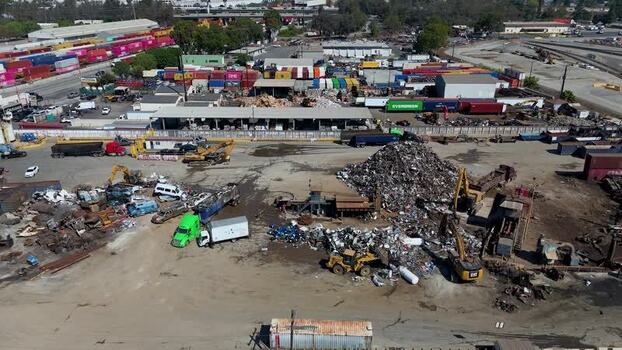 Aerial view of scrap metal yard in Long Beach United States.