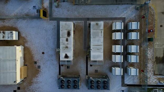 Aerial view of CNG cooling turbines and fans United Kingdom.
