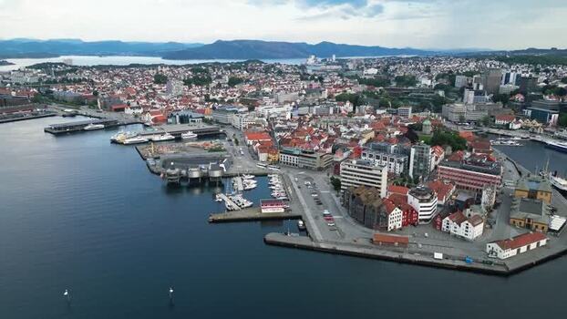 Aerial view of Stavanger harbor and city center Norway.