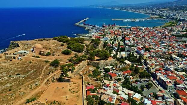 Aerial view of Fortezza of Rethymno in Rethymno Greece.
