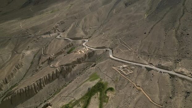 Aerial view of Khardung La mountain pass in India.
