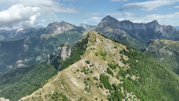 Aerial view of Monte Matanna ridge in the Apuan Alps Italy.