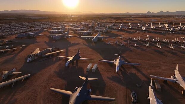 Aerial view of aircraft boneyard United States. Aerial view of aircraft boneyard United States.