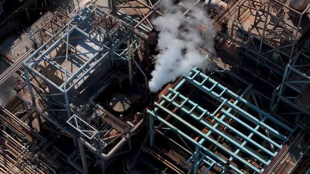 Aerial view of industrial refinery complex in United States.