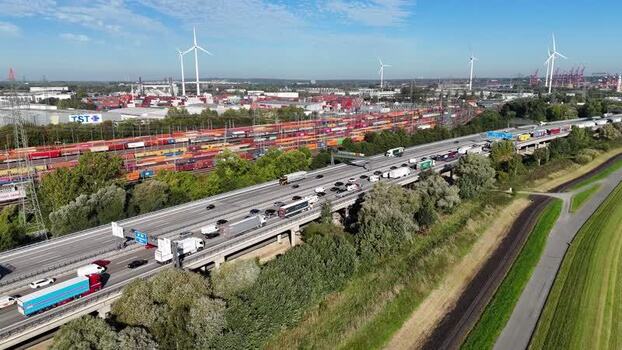 Aerial view of Altenwerder Hauptdeich highway in Hamburg Germany. Aerial view of Altenwerder Hauptdeich highway in Hamburg Germany.