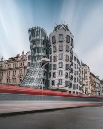 View of the iconic dancing house with its unique design Prague Czech Republic.
