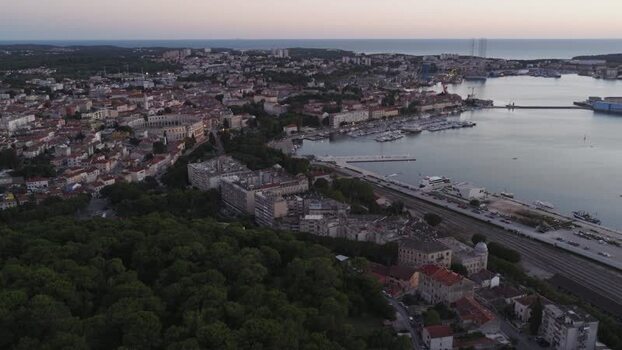 Aerial view of Pula Arena and harbor in Pula Croatia. Aerial view of Pula Arena and harbor in Pula Croatia.