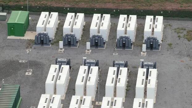 Aerial view of Clay Tye Tesla Megapack installation United Kingdom.