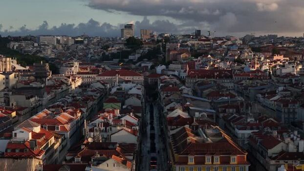Aerial view of Praca do Comercio and historic rooftops in Lisbon Portugal. Aerial view of Praca do Comercio and historic rooftops in Lisbon Portugal.