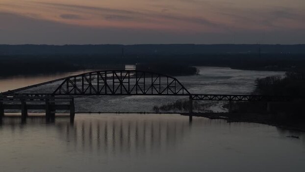 Aerial view of a truss bridge over the Ohio River United States.