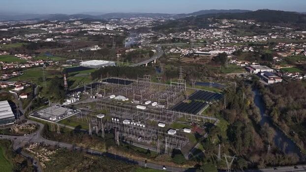 Aerial view of power plant Portugal.