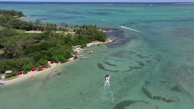 Aerial view of Ile aux Cerfs Mauritius.
