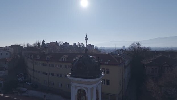Aerial view of historic Plovdiv Old Town Bulgaria.