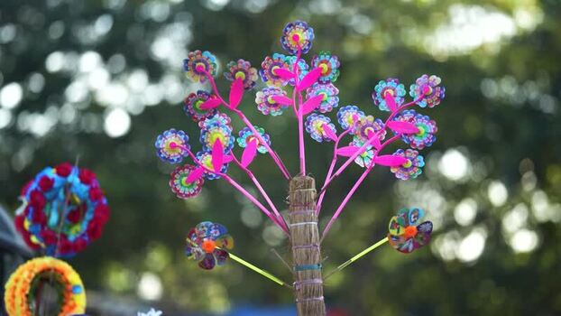 View of colorful plastic flower toys in Bogura Bangladesh.