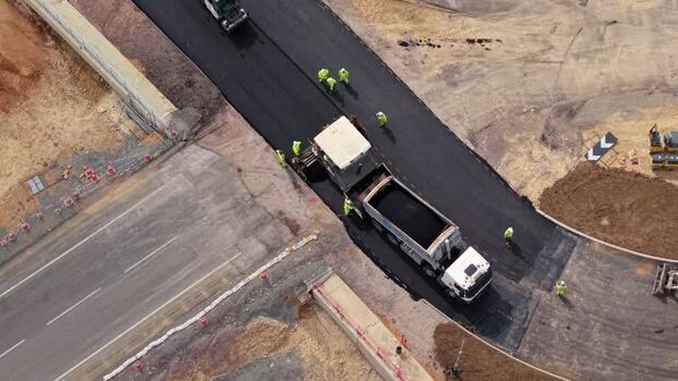 Aerial view of Black Cat Roundabout construction in United Kingdom.
