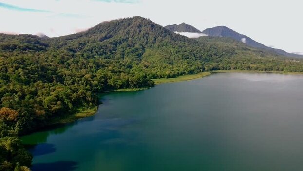 Aerial view of Lake Tamblingan in Banjar Indonesia.